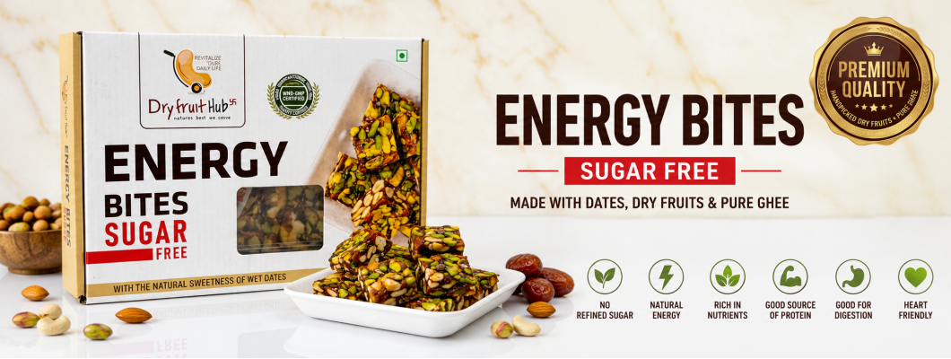 Energy Bites Sugar Free – The Healthy Dry Fruit Snack Made with Dates, Nuts & Pure Ghee
