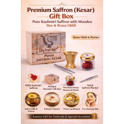Saffron Kesar 2g | Pure Kashmiri Kesar | Wooden Gift Box with Brass Okhli & Plucker
